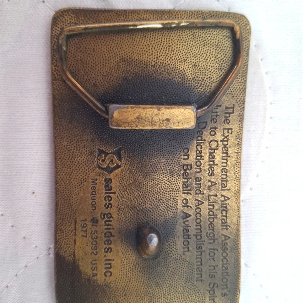 Vintage 1977 Charles Lindbergh Commemorative Tour Brass Belt Buckle